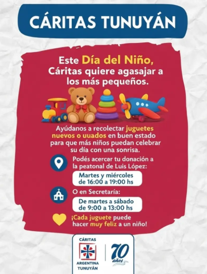 Caritas Tunuyan prepara el festejo del día de la Niñez